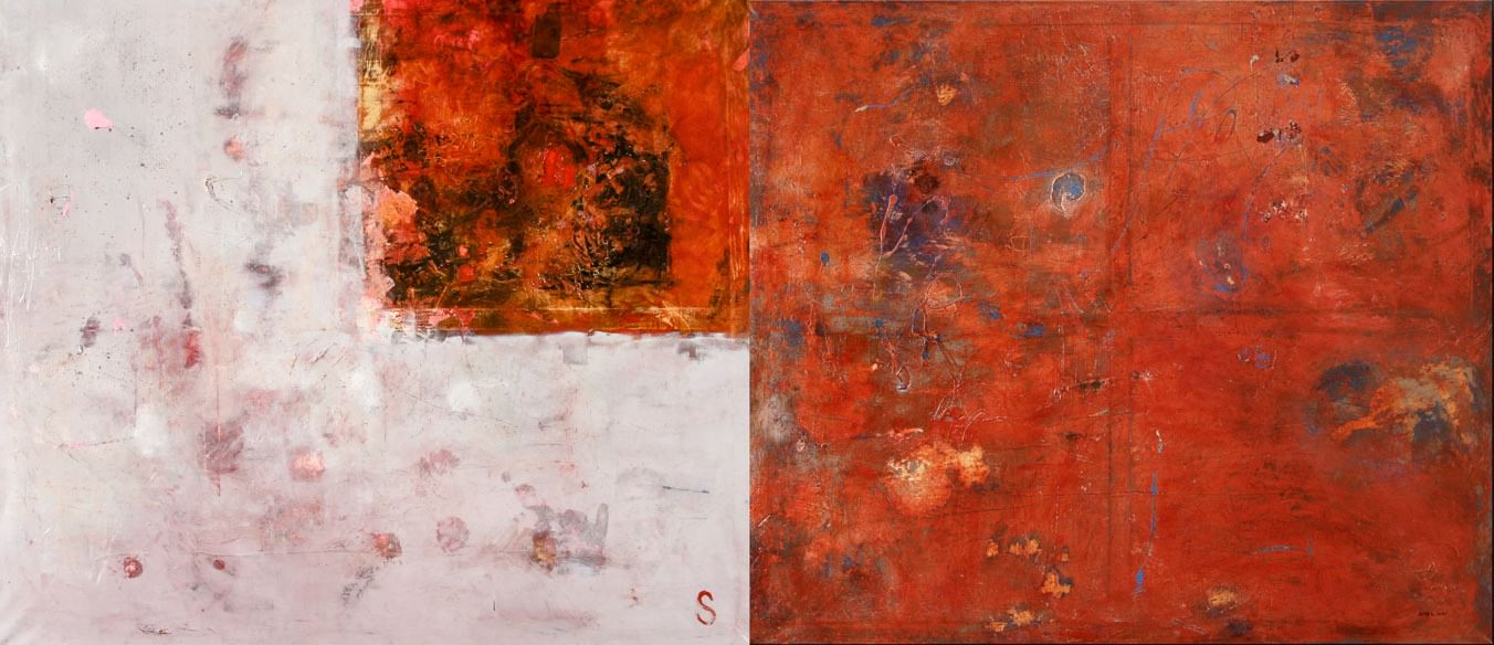 Abstraction VIII, oil on canvas, marker, 140x320cm, (double composition), 2017